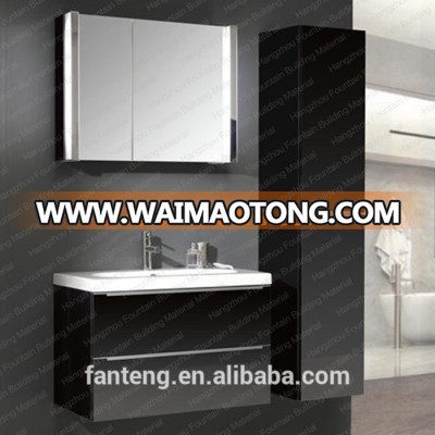 Modern Bathroom Vanity Set with Storage Cabinet and LED Lighted Silver Mirror Wall Mounted Single Sink White MDF Bathroom Vanity